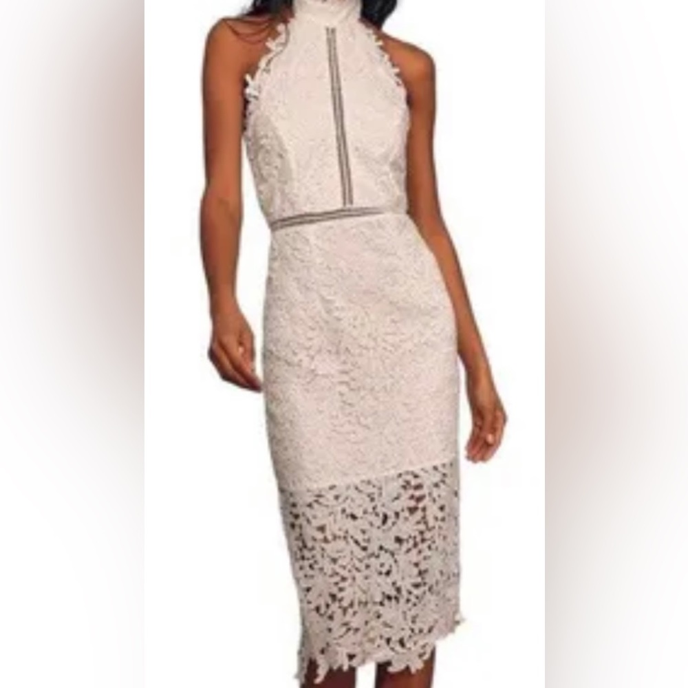 Lulus White Lace High Neck Backless  Dress Size S -NWT